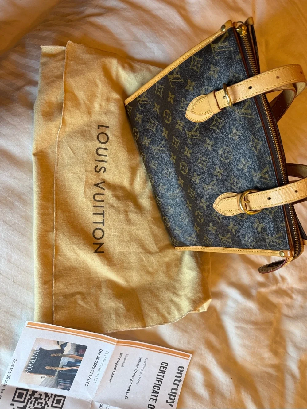 Louis Vuitton Brown Monogram Canvas Tote with Tan Leather Handles